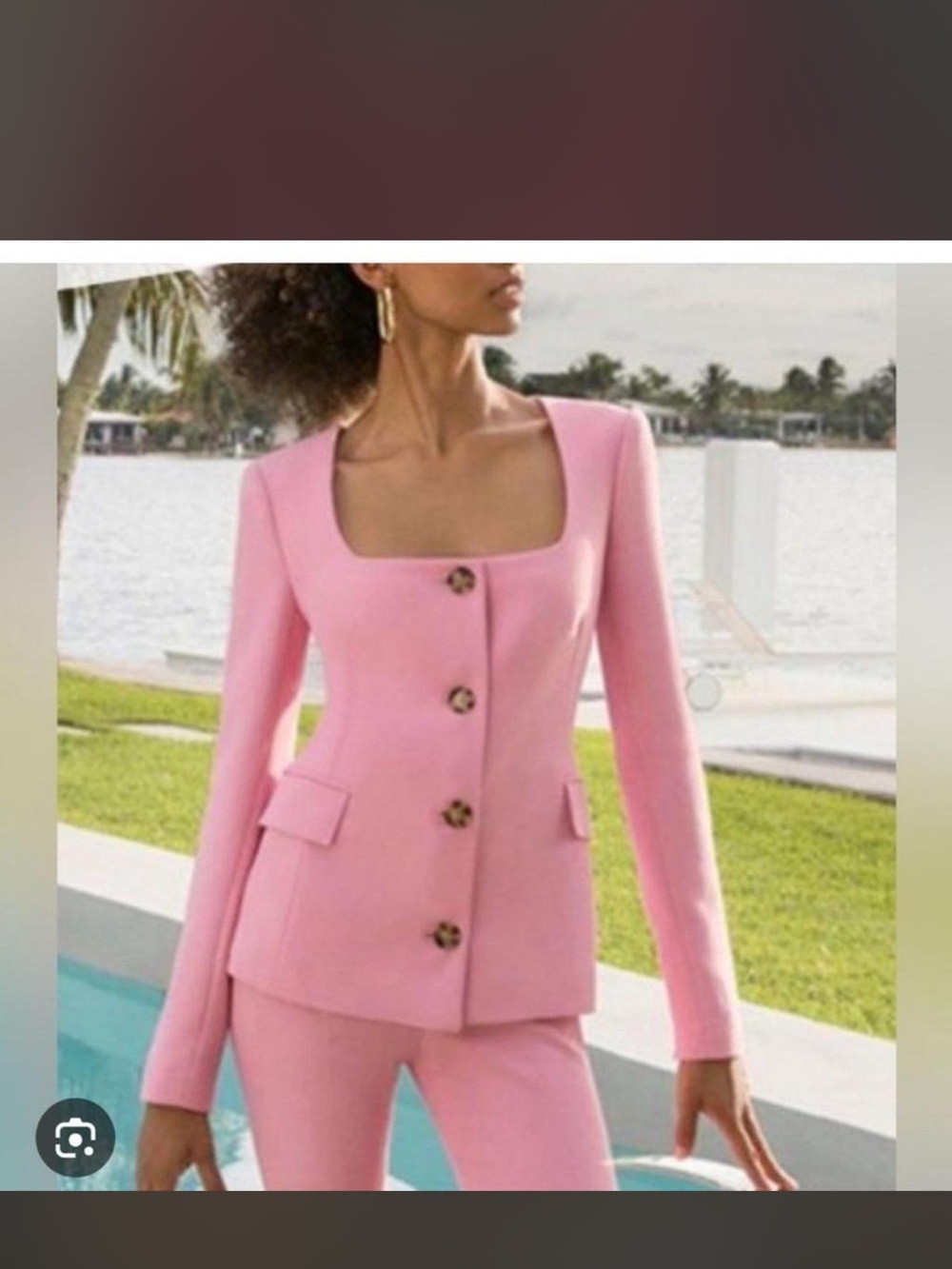 Veronica Beard Rose Pink Square-Neck Blazer with Tortoiseshell Buttons - Picture 2 of 2